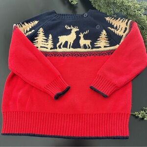 Janie and Jack Red and Navy Deer Sweater